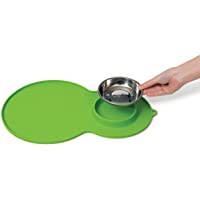 Catit Alfombra de Silicón con Comedero- Color INOX Verde